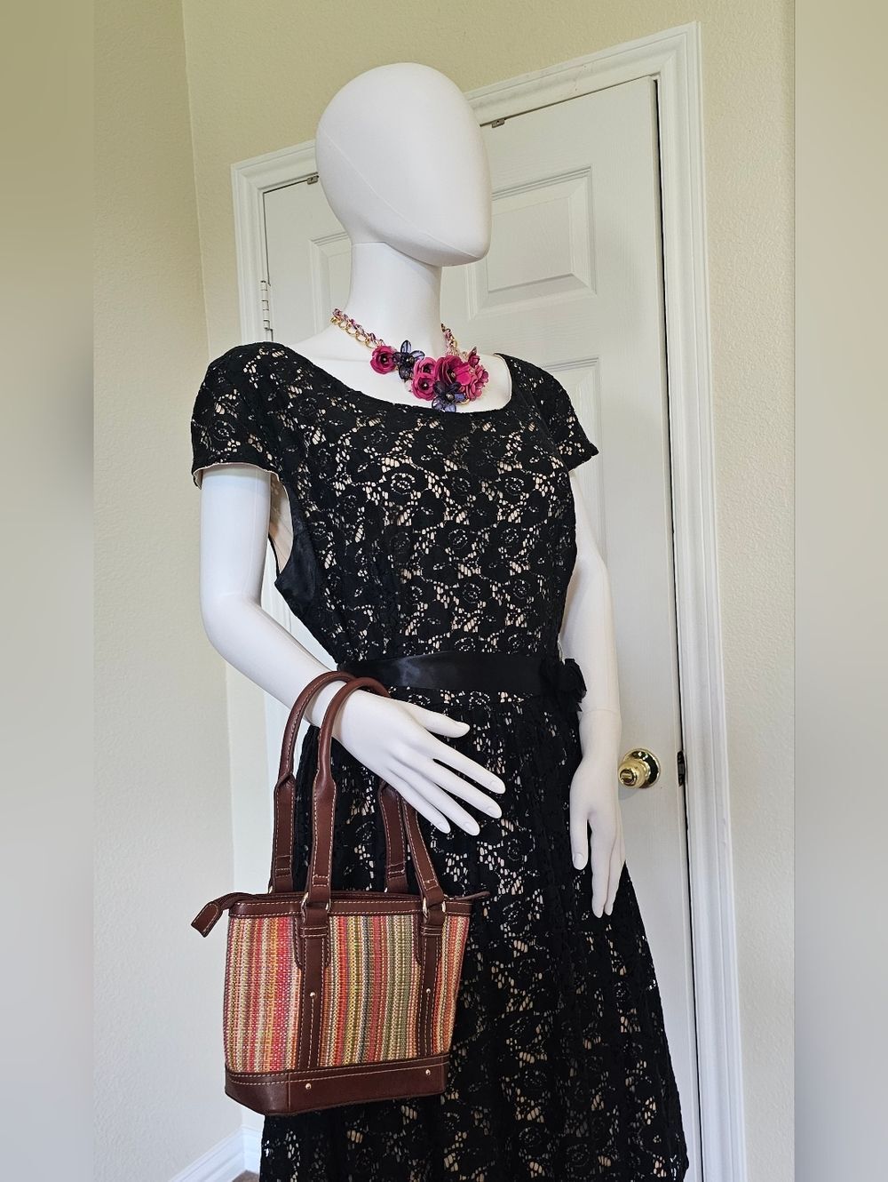 Etienne Aigner Brown Multi-Stripe Canvas & Leather Tote